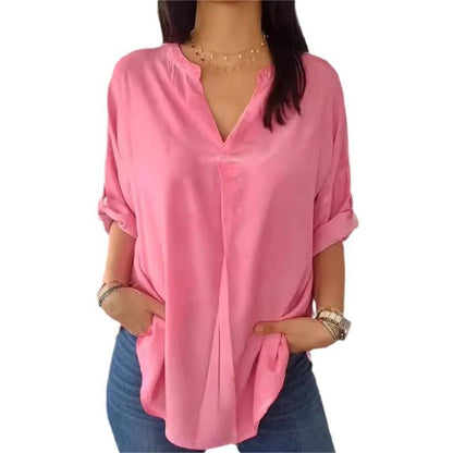 Camisa casual transpirable de cuello en V - Diseño liso